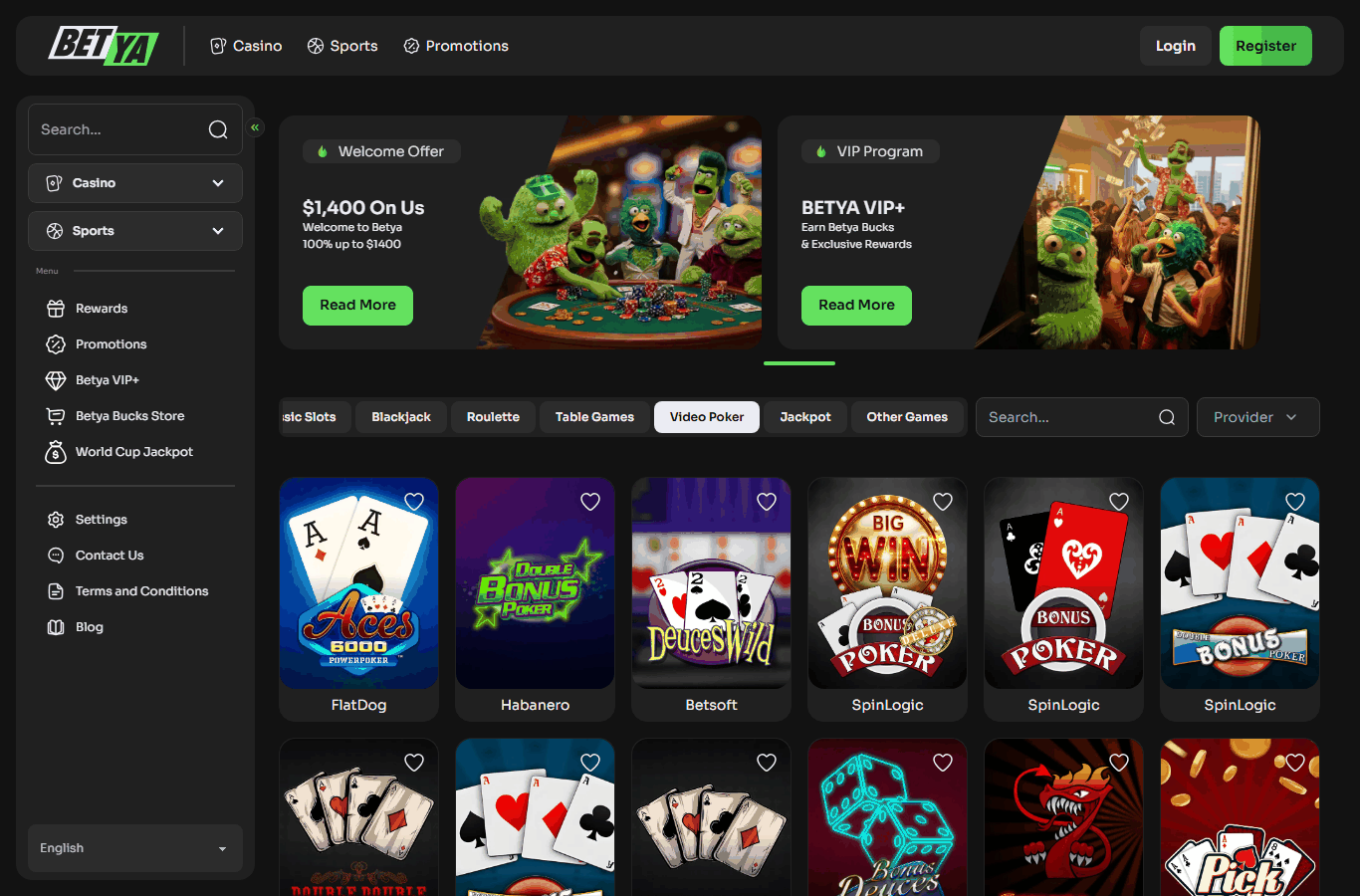 Kuvakaappaus: Betya Casino — etusivu (betya.com)