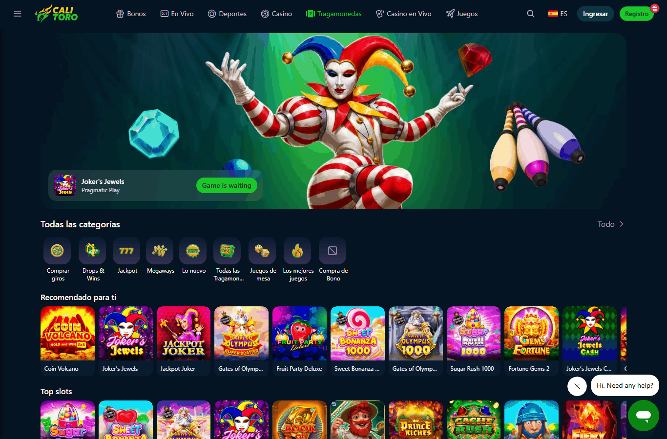 Kuvakaappaus: Calitoro Casino — pelit