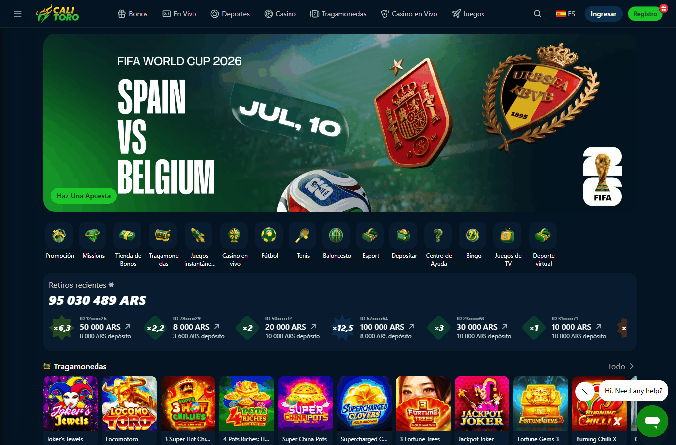 Kuvakaappaus: Calitoro Casino — etusivu (calitoro.bet)