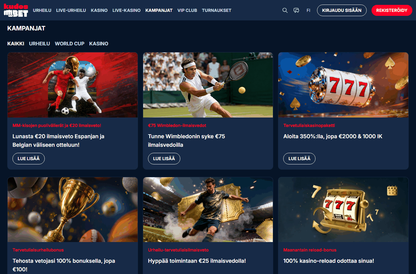 Kuvakaappaus: Kudosbet Casino — tarjoukset