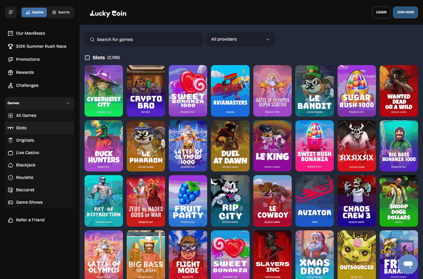 Kuvakaappaus: Lucky Coin Casino — pelit