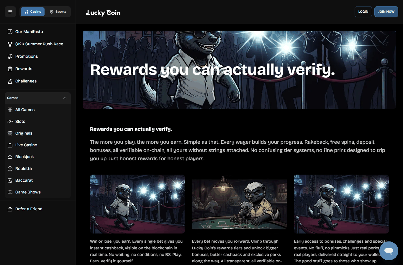 Kuvakaappaus: Lucky Coin Casino — tarjoukset